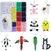 1Box DIY 8Sets Bead Pets Bead Animals Keychain Kit Video Tutorials 8mm Large Hole Pony Beads Farm Animal Shapes Duck Sheep Cow Panda Beaded Animal Key Chains Cord